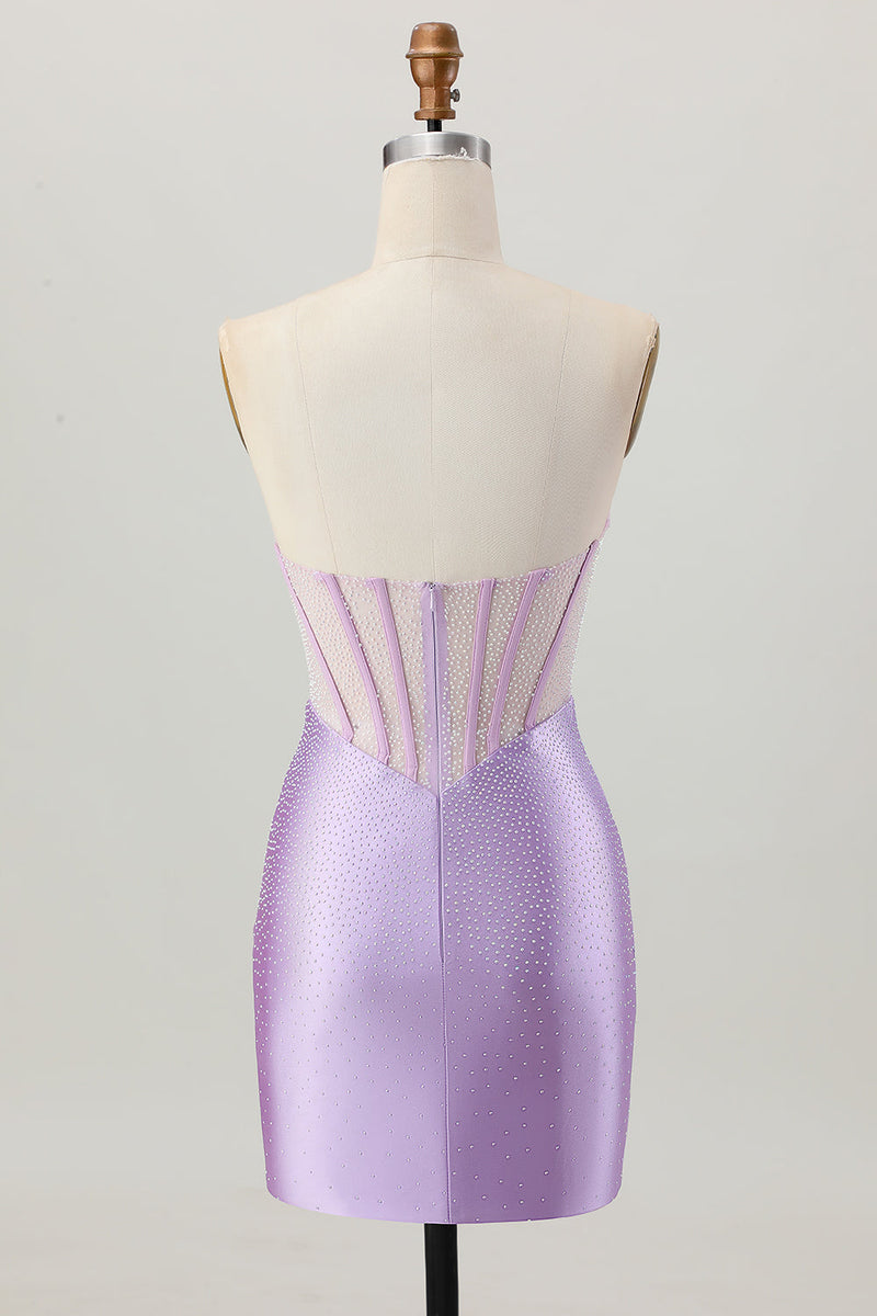 Load image into Gallery viewer, Sparkly Lilac Strapless Short  Corset Homecoming Dress with Beading