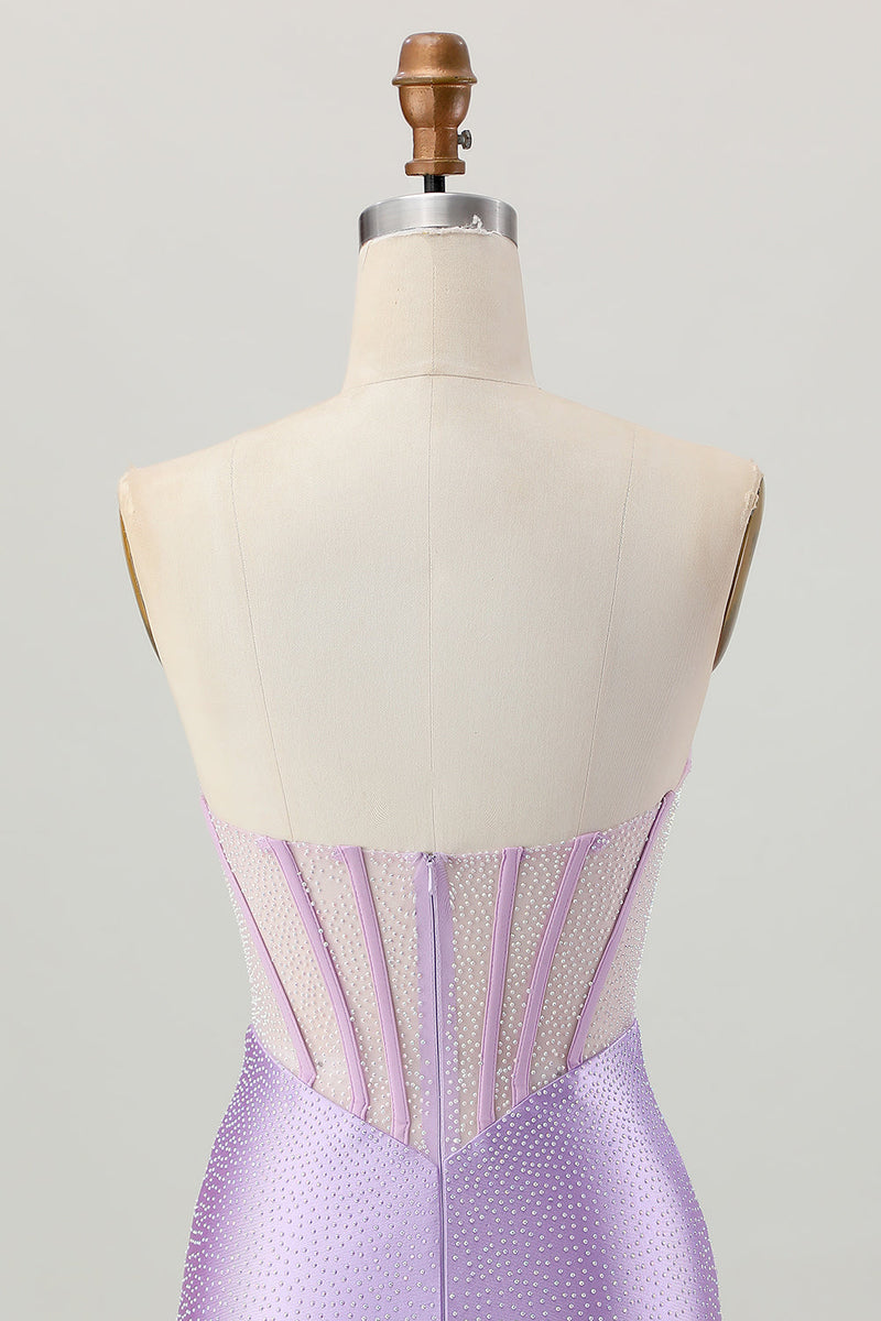 Load image into Gallery viewer, Sparkly Lilac Strapless Short  Corset Homecoming Dress with Beading