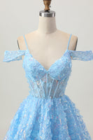 Load image into Gallery viewer, Sparkly Blue A Line Short Corset Homecoming Dress with Sequins