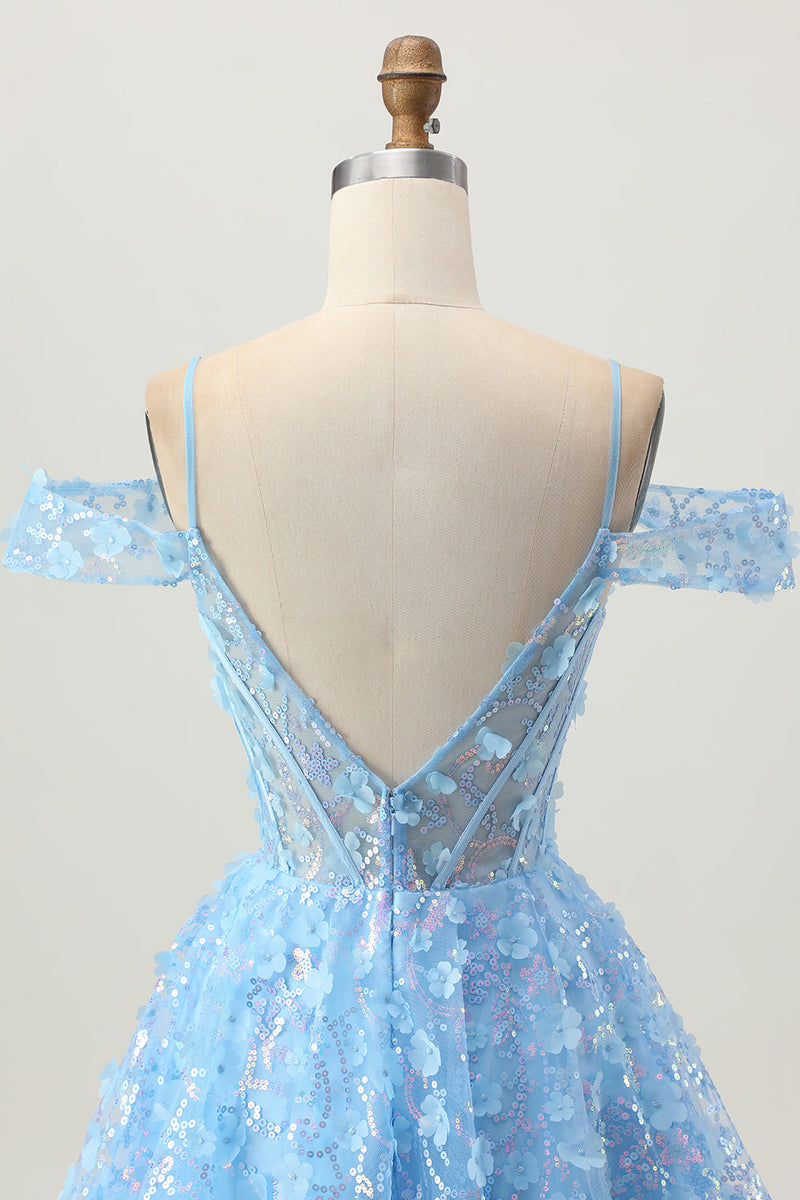 Load image into Gallery viewer, Sparkly Blue A Line Short Corset Homecoming Dress with Sequins