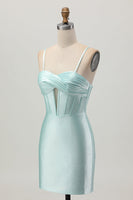 Load image into Gallery viewer, Sparkly Light Green Satin Tight Short Corset Homecoming Dress with Beading