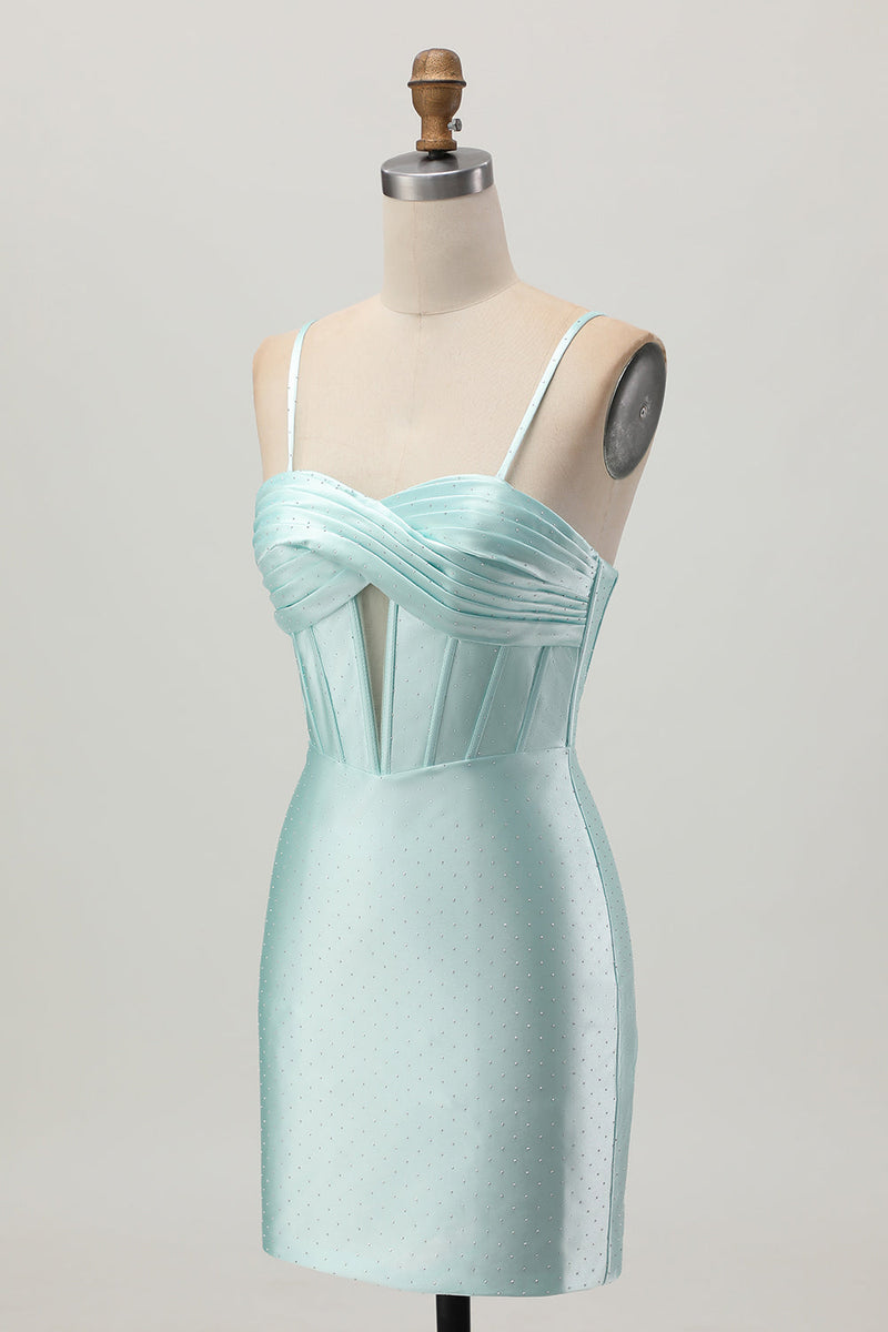 Load image into Gallery viewer, Sparkly Light Green Satin Tight Short Corset Homecoming Dress with Beading