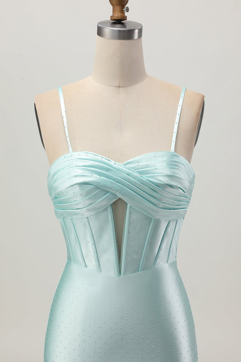 Load image into Gallery viewer, Sparkly Light Green Satin Tight Short Corset Homecoming Dress with Beading