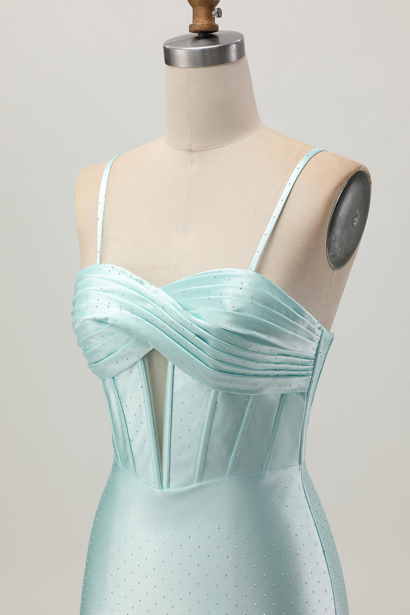 Load image into Gallery viewer, Sparkly Light Green Satin Tight Short Corset Homecoming Dress with Beading