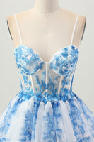 Load image into Gallery viewer, Floral White Blue A Line Tiered Short Corset Homecoming Dress