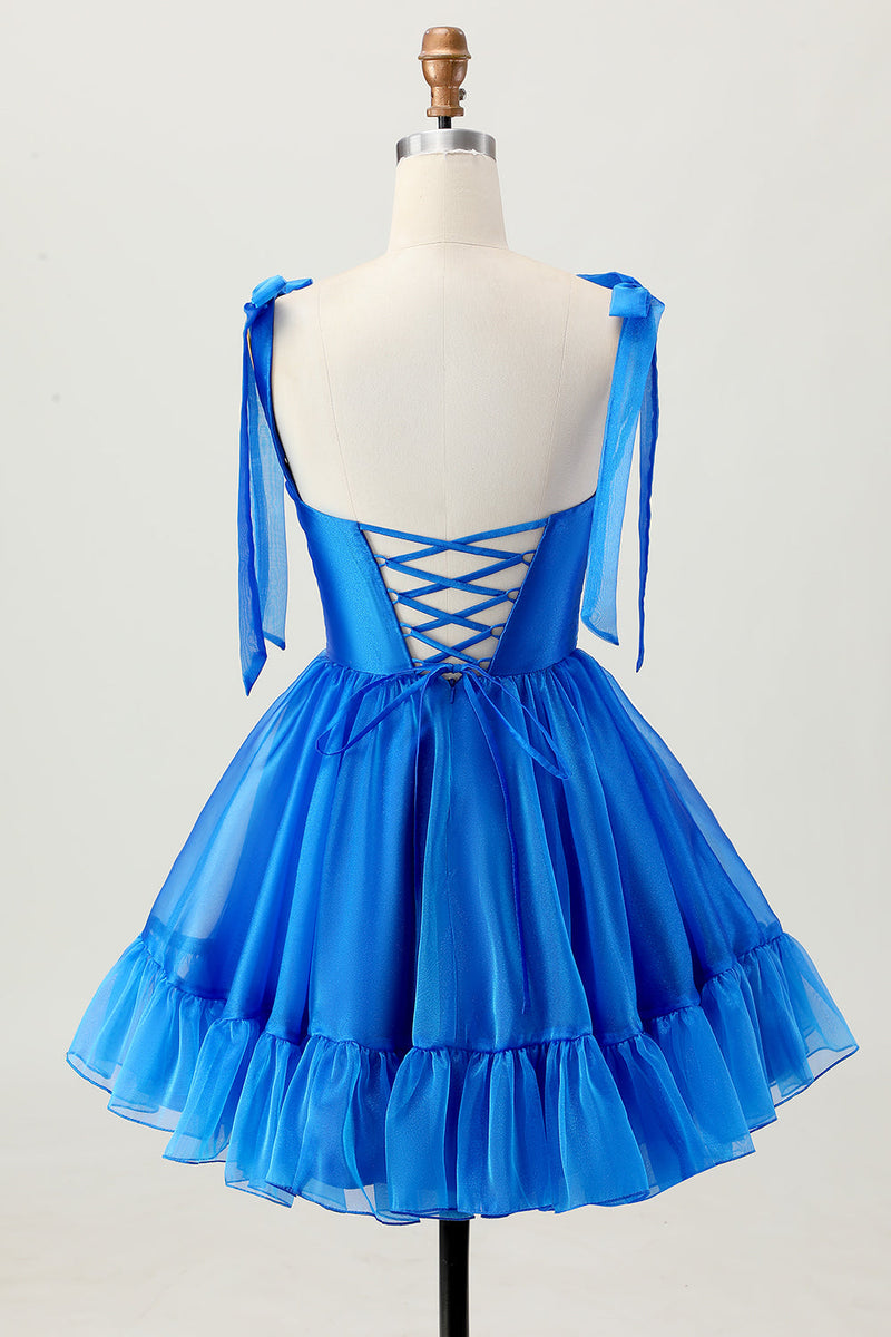 Load image into Gallery viewer, Simple Royal Blue A Line Short Homecoming Dress with Bows