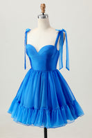 Load image into Gallery viewer, Simple Royal Blue A Line Short Homecoming Dress with Bows