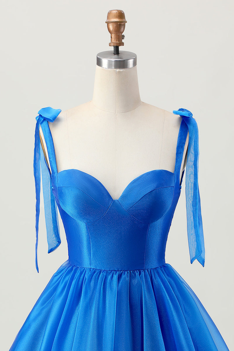 Load image into Gallery viewer, Simple Royal Blue A Line Short Homecoming Dress with Bows