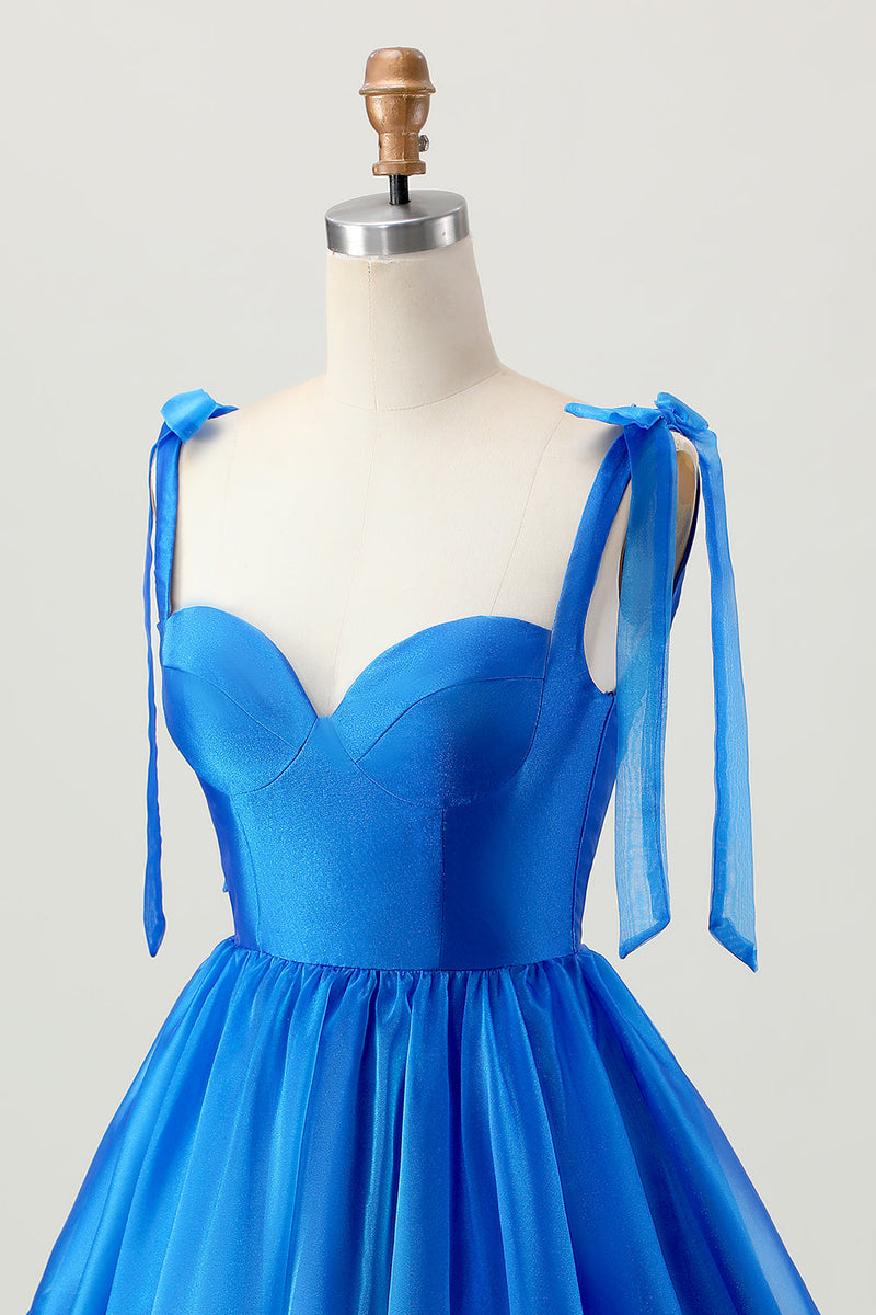 Load image into Gallery viewer, Simple Royal Blue A Line Short Homecoming Dress with Bows