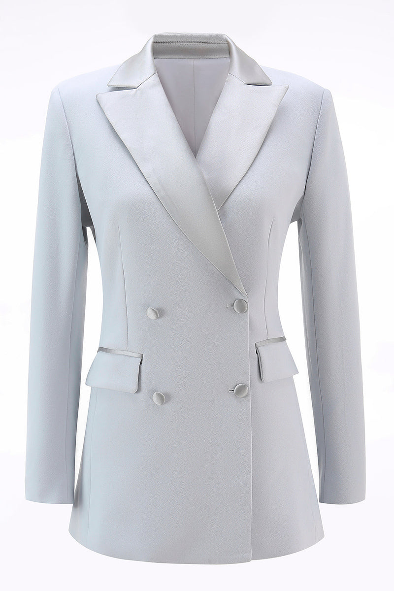 Load image into Gallery viewer, 2 Piece Silver Double Breasted Notched Lapel Women Prom Suits
