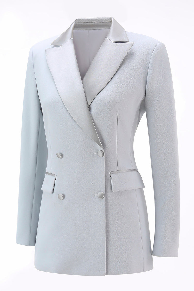 Load image into Gallery viewer, 2 Piece Silver Double Breasted Notched Lapel Women Prom Suits