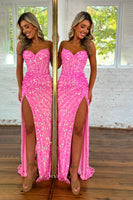 Load image into Gallery viewer, Sparkly Red Sequins Strapless Sheath Long Prom Dress with Slit