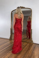 Load image into Gallery viewer, Sparkly Red Sequins Strapless Sheath Long Prom Dress with Slit