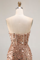 Load image into Gallery viewer, Sparkly Champagne Beaded Sequins Long Prom Corset Dress with Slit