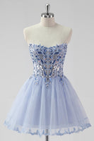 Load image into Gallery viewer, Sparkly Lavender A Line Tulle Strapless Short Corset Homecoming Dress
