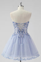 Load image into Gallery viewer, Sparkly Lavender A Line Tulle Strapless Short Corset Homecoming Dress