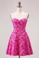 Load image into Gallery viewer, Floral Fuchsia A Line Sweetheart Short Corset Homecoming Dress