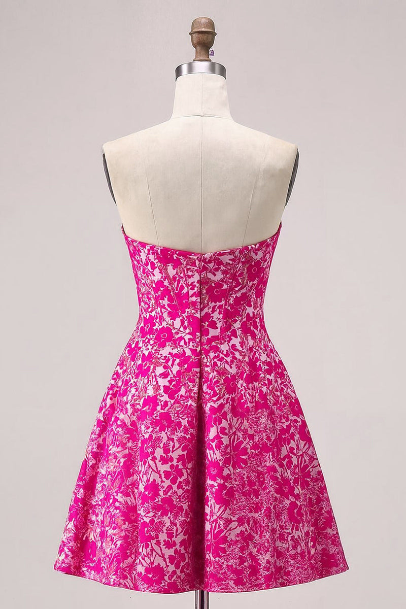 Load image into Gallery viewer, Floral Fuchsia A Line Sweetheart Short Corset Homecoming Dress