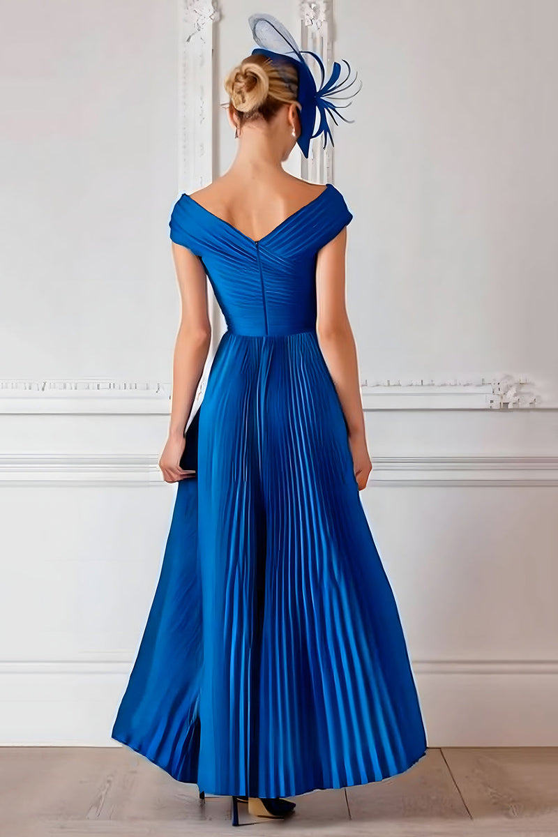 Load image into Gallery viewer, Royal Blue A Line Satin Off the Shoulder Long Mother of the Bride Dress