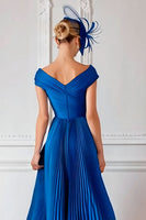 Load image into Gallery viewer, Royal Blue A Line Satin Off the Shoulder Long Mother of the Bride Dress