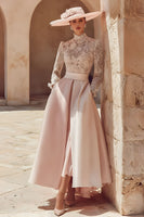 Load image into Gallery viewer, Candy Pink High Neck A Line Long Mother of the Bride Dress with Lace