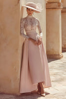 Load image into Gallery viewer, Candy Pink A Line High Neck Long Mother of the Bride Dress with Lace