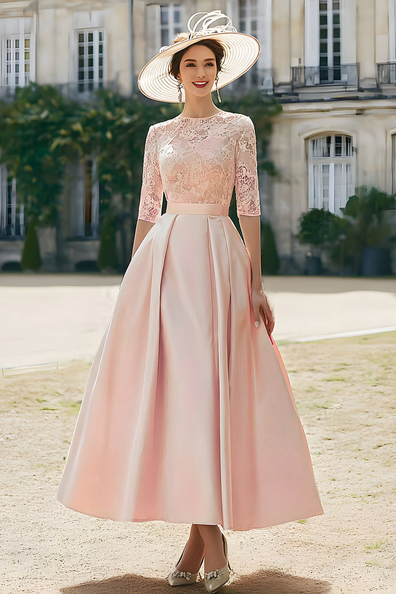 Load image into Gallery viewer, Blush Pink A Line Satin Long Mother of the Bride Dress with Lace