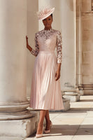 Load image into Gallery viewer, Blush Pink Chiffon A Line Pleated Midi Mother of the Bride Dress with Lace