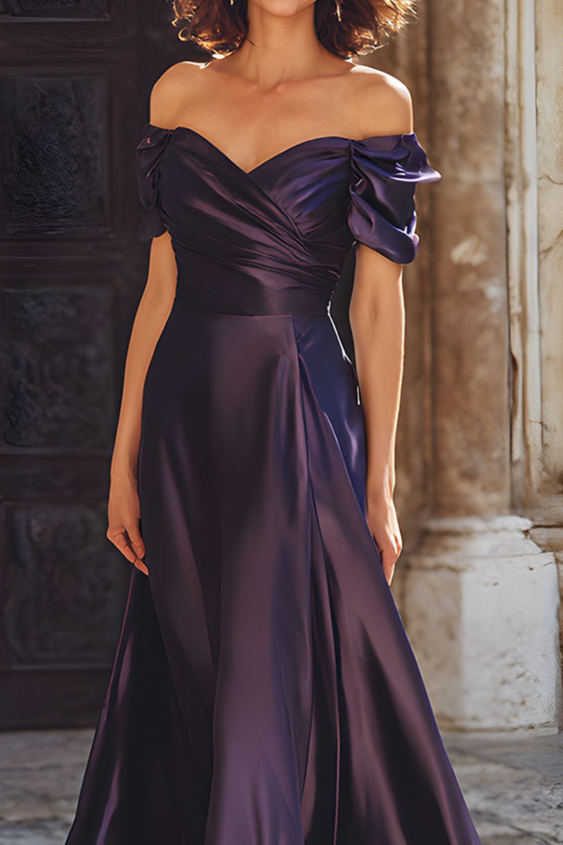 Load image into Gallery viewer, Plum Sheath Off the Shoulder Long Mother of the Bride Dress
