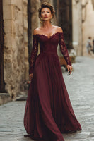 Load image into Gallery viewer, Cabernet A Line Chiffon Long Mother of the Bride Dress with Lace