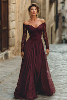 Load image into Gallery viewer, Cabernet Chiffon A Line Long Sleeves Mother of the Bride Dress