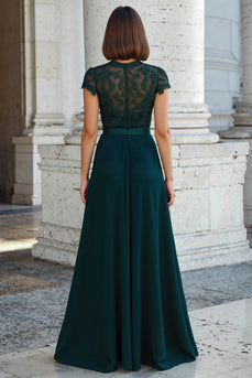 Peacock Green Chiffon A-Line Round Neck Long Mother of the Bride Dress with Beading