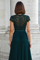 Load image into Gallery viewer, Peacock Green Chiffon A-Line Round Neck Long Mother of the Bride Dress with Beading