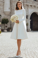 Load image into Gallery viewer, Ivory Satin Midi A Line Midi Wedding Dress with Sleeves