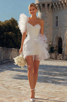 Load image into Gallery viewer, Ivory Tulle Bodycon One Shoulder Short Wedding Dress with Ruffles