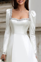 Load image into Gallery viewer, Sparkly Ivory Satin A Line Sleeves Short Wedding Dress with Beading