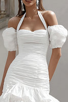 Load image into Gallery viewer, Ivory Bodycon Halter Tiered Short Bridal Shower Dress with Ruffles