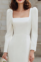 Load image into Gallery viewer, Ivory Bodycon Square Neck Midi Engagement Dress with Sleeves