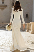 Load image into Gallery viewer, Ivory Sheath Bateau Neck Long Sleeves Bridal Dress with Slit
