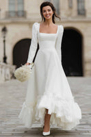 Load image into Gallery viewer, Ivory Satin A Line Square Neck Maxi Engagement Dress with Ruffles