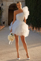Load image into Gallery viewer, Ivory Tulle One Shoulder A-Line Short Bachelorette Party Dress with Ruffles