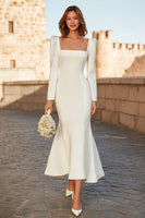 Load image into Gallery viewer, Ivory Mermaid Square Neck Long Sleeves Engagement Dress