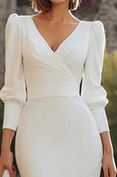 Load image into Gallery viewer, Ivory Bodycon V-Neck Midi Engagement Dress with Sleeves