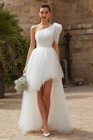 Load image into Gallery viewer, Ivory Tulle One Shoulder A-Line High Low Wedding Dress