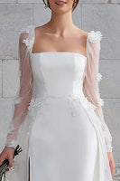 Load image into Gallery viewer, Ivory Square Neck Long Sleeves Sweep Train Wedding Dress with Appliques