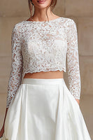 Load image into Gallery viewer, Ivory Satin 2 Piece A-Line Long Sleeves Wedding Dress with Lace