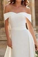 Load image into Gallery viewer, Simple Ivory Sheath Off the Shoulder Long Wedding Dress
