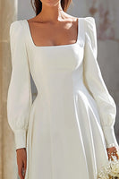 Load image into Gallery viewer, Ivory Square Neck A-Line Sweep Train Wedding Dress with Sleeves
