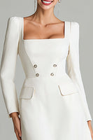 Load image into Gallery viewer, Ivory Satin A Line Long Sleeves Square Neck Midi Work Dress