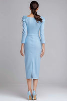 Load image into Gallery viewer, Simple Light Blue Boat Neck Pencil Midi Work Dress with Sleeves